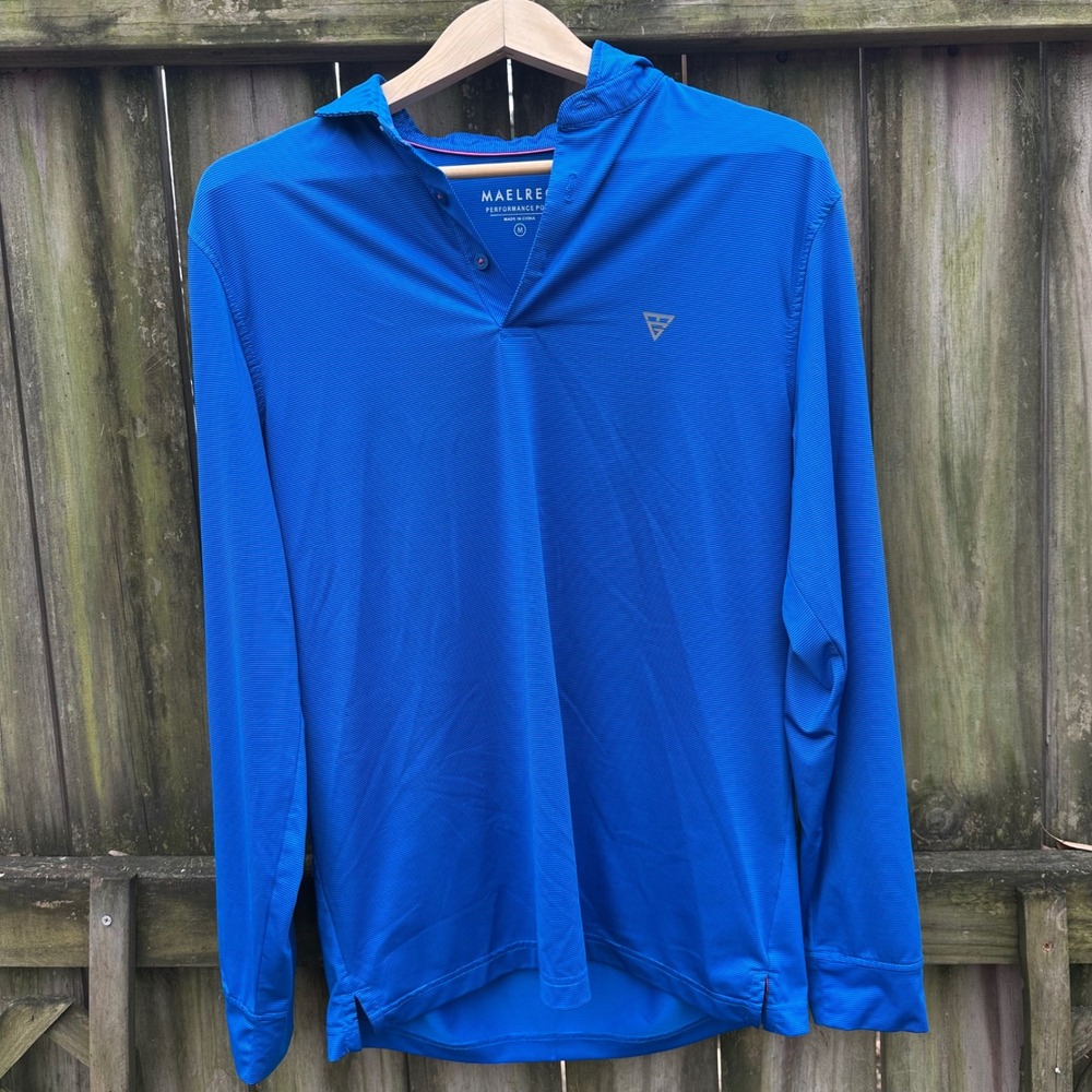 MAELREG Performance Polo Long Sleeve Striped Golf Shirt Bright Blue Size‎ Medium